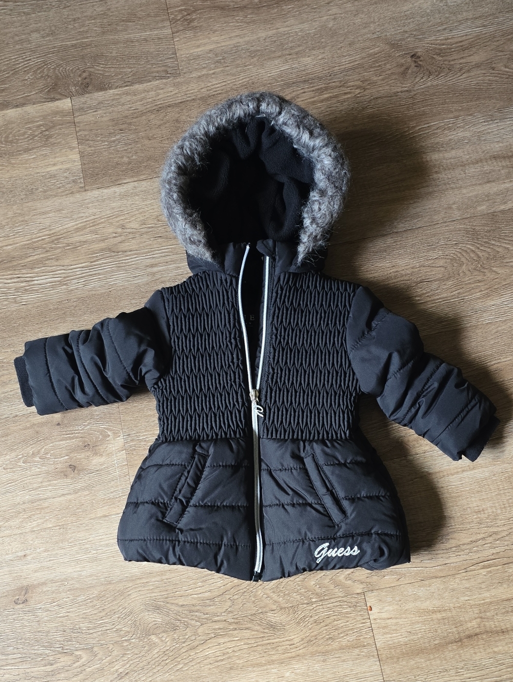 Guess Girls' Black Quilted Hooded Winter Coat